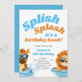 スプラッシュプールパーティーボーイ誕生日 招待状 (正面/裏面)