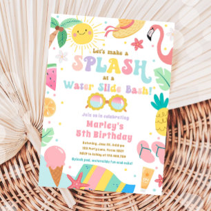 スプラッシュプールパーティー水スライドバッシュ誕生日 招待状