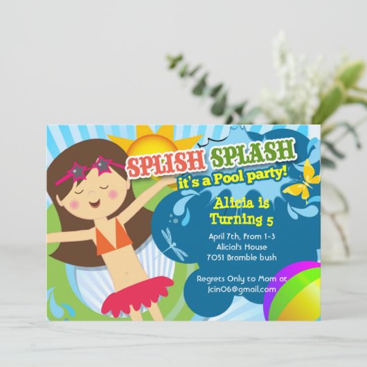 スプラッシュプールパーティー誕生日パーティーの招待 招待状 (スタンド正面)