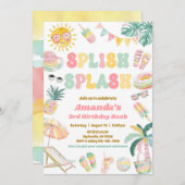 スプラッシュプールパーティー誕生日招待状 招待状 (正面/裏面)