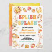 スプラッシュプールパーティー誕生日招待状 招待状 (正面/裏面)