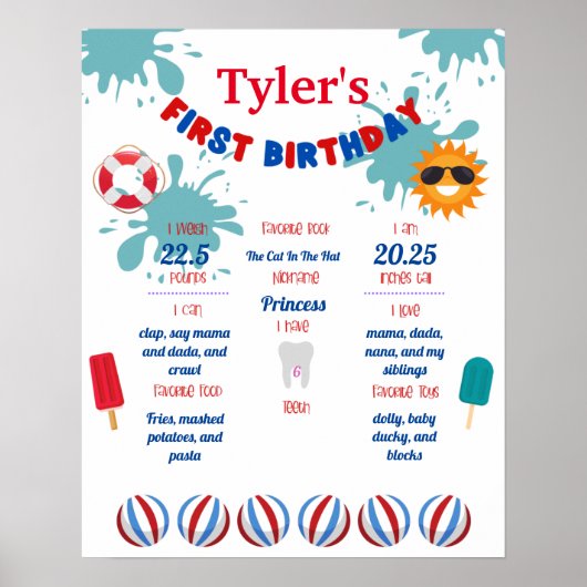 スプラッシュプールパーティー1stバースデーマイルストーンポスター ポスター (正面)