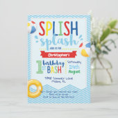 スプラッシュプールパーティー1st誕生日招待状 招待状 (スタンド正面)
