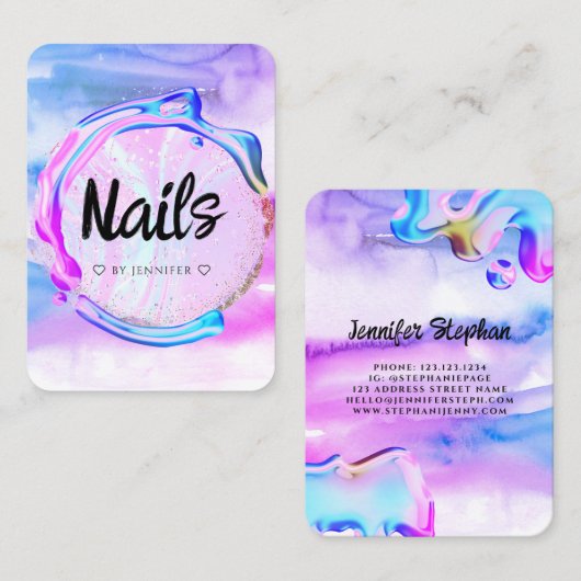 スプラッシュホログラフィックポーランドエレガントモダン爪、 ネイル 名刺 (正面/裏面)