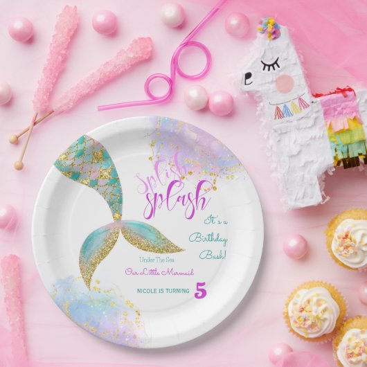 スプラッシュマーメイドの誕生日バッシュ ペーパープレート (パーティー)