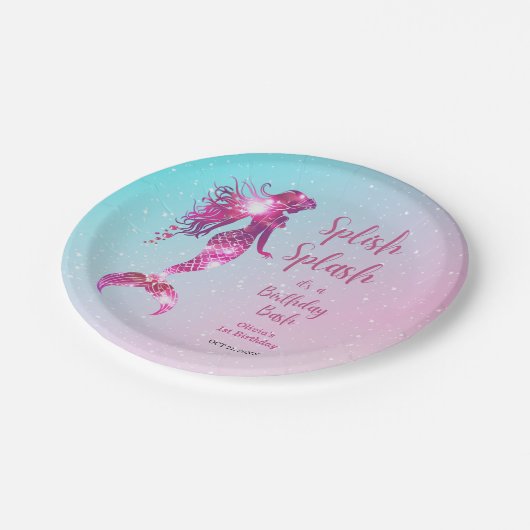 スプラッシュマーメイドベビーガール1st誕生日 ペーパープレート (アングル)