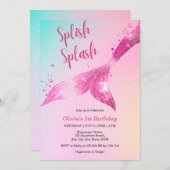スプラッシュマーメイドベビーガール1st誕生日 招待状 (正面/裏面)