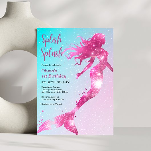 スプラッシュマーメイドベビーガール1st誕生日 招待状