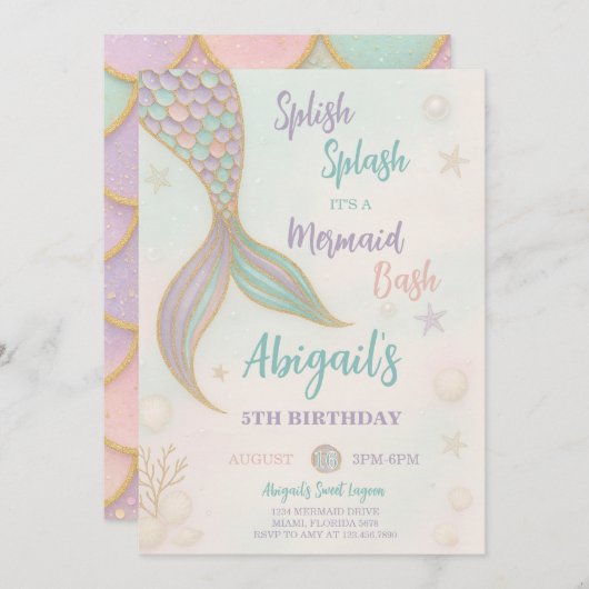 スプラッシュマーメイド誕生日招待状 招待状 (正面/裏面)