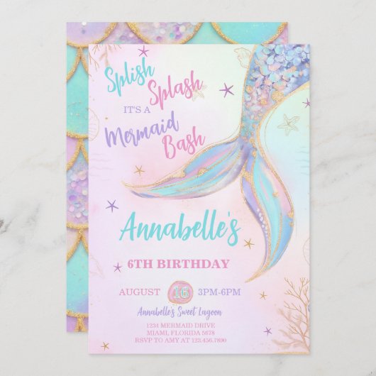 スプラッシュマーメイド誕生日招待状 招待状 (正面/裏面)