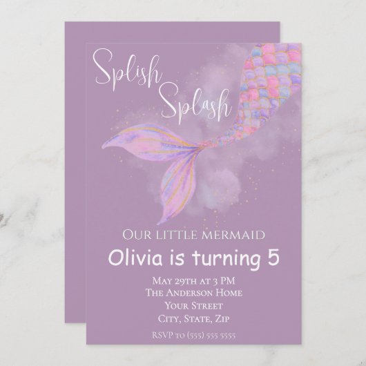 スプラッシュマーメイド誕生日招待状 招待状 (正面/裏面)