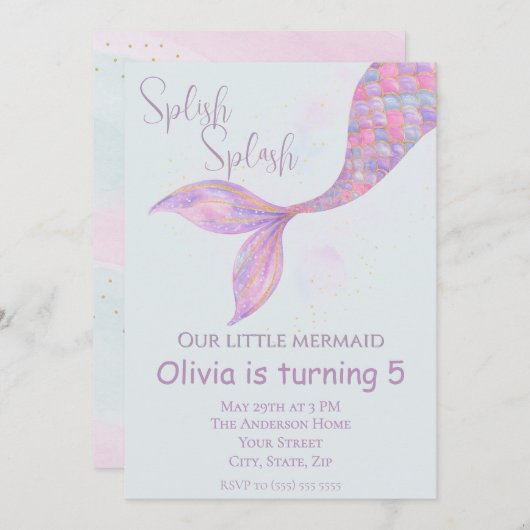 スプラッシュマーメイド誕生日招待状 招待状 (正面/裏面)