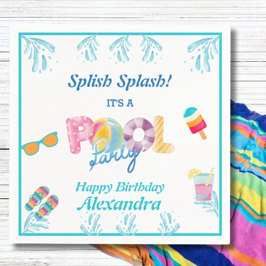 スプラッシュモダンキッズプールパーティー スタンダードカクテルナプキン