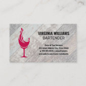 スプラッシュワイングラス | 木製ボード背景 名刺 (正面)