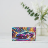 スプラッシュ付き紫のカラフル散形跡 名刺 (スタンド正面)