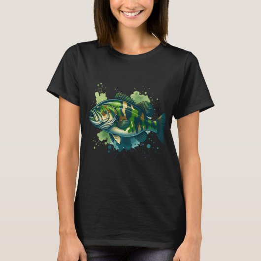 スプラッシュ効果のあるカモフラージュラージマウスバス Tシャツ (正面)