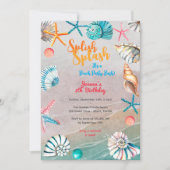 スプラッシュ夏のビーチ誕生日パーティー 招待状 (正面)