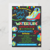 スプラッシュ水スライド誕生日の原色 招待状 (正面)