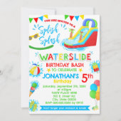 スプラッシュ水スライド誕生日の原色 招待状 (正面)