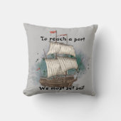 スプラッシュ背景Tに弓波で手引き船 クッション (正面)