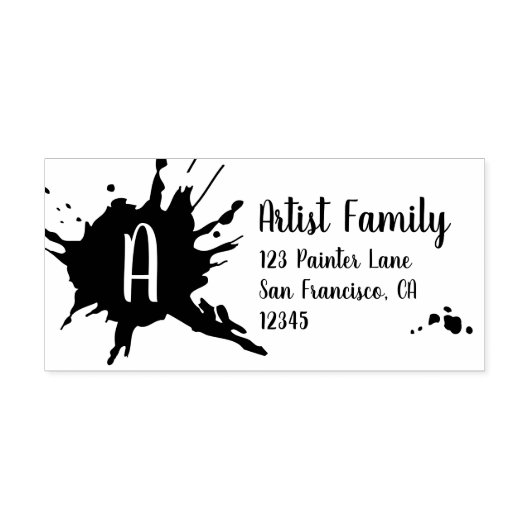 スプラッシュ芸術的絵を描モノグラム差出人住所 ラバースタンプ (インプリント)
