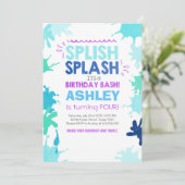 スプラッシュ誕生日の招待ガールプールパーティー 招待状 (スタンド正面)
