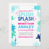スプラッシュ誕生日の招待ガール 招待状 (正面/裏面)