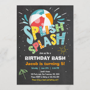 スプラッシュ誕生日の招待プールパーティー 招待状