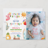 スプラッシュ誕生日バッシュガールプールパーティー写真 招待状 (正面)