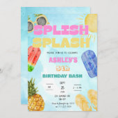 スプラッシュ誕生日バッシュガールプールパーティー 招待状 (正面/裏面)