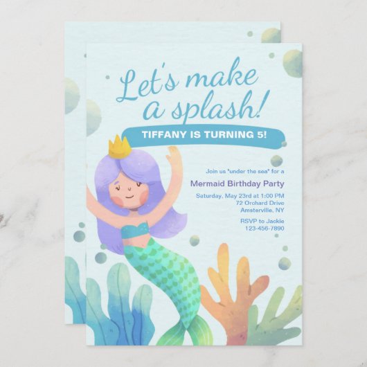 スプラッシュ誕生日パーティーを作ろう 招待状 (正面/裏面)