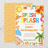 スプラッシュ誕生日Bashプールパーティー 招待状 (正面/裏面)