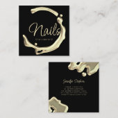 スプラッシュ金ゴールドポエレガントリッシュモダン爪、 ネイルブラック スクエア名刺 (正面/裏面)