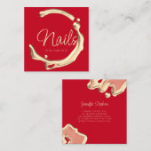 スプラッシュ金ゴールドポエレガントリッシュモダン爪、 ネイル赤 スクエア名刺 (正面/裏面)