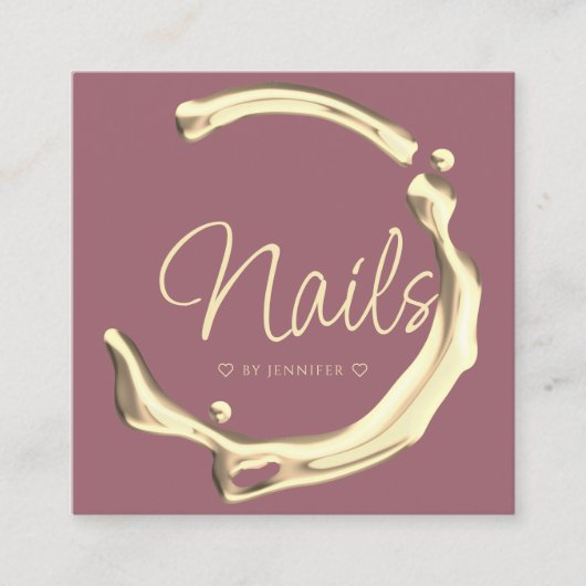 スプラッシュ金ゴールドポリッシュエレガントモダン爪、 ネイル スクエア名刺 (正面)