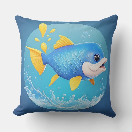 スプラッシュ鮮やか付き漫画の魚 クッション (正面)