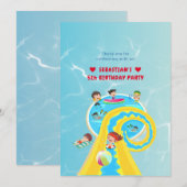 スプラッシュ・ウォーター・パークのサマー・ウォータースライド・バースデー・パーティー サンキューカード (正面/裏面)