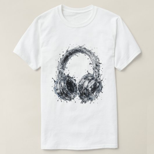 スプラッシュ ウォーター ヘッドフォン フルイド オーディオ ミュージック アート Tシャツ (デザイン正面)