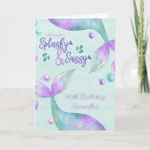 スプラッシュ&サッシー任意の年齢マーメイド誕生日 カード (正面)
