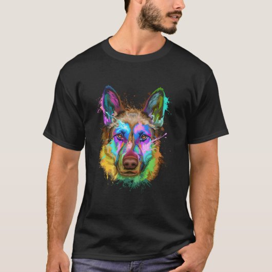 スプラッシュ ジャーマンシェパード GSD Tシャツ (正面)