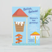 スプラッシュ!スプラッシュパッド、ウォーターパーク誕生日 招待状 (スタンド正面)