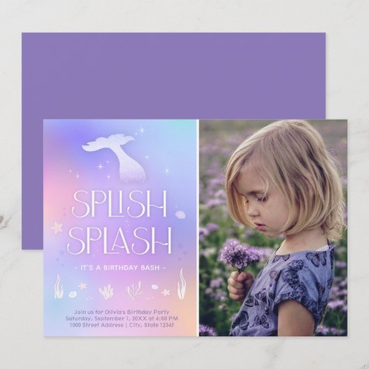 スプラッシュ・スプラッシュ　ふしぎな　きらきら　人魚の　ご招待 招待状 (正面/裏面)