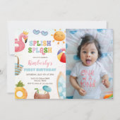 スプラッシュ・スプラッシュ・バースデー・バッシュ・ガール・プール・パーティーの写真 招待状 (正面)