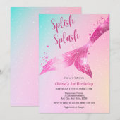 スプラッシュ・スプラッシュ！マーメイドベイビーガール１歳の誕生日 招待状 (正面/裏面)