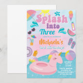 スプラッシュ!トゥ・スリー・プールパーティー誕生日招待状 招待状 (正面/裏面)