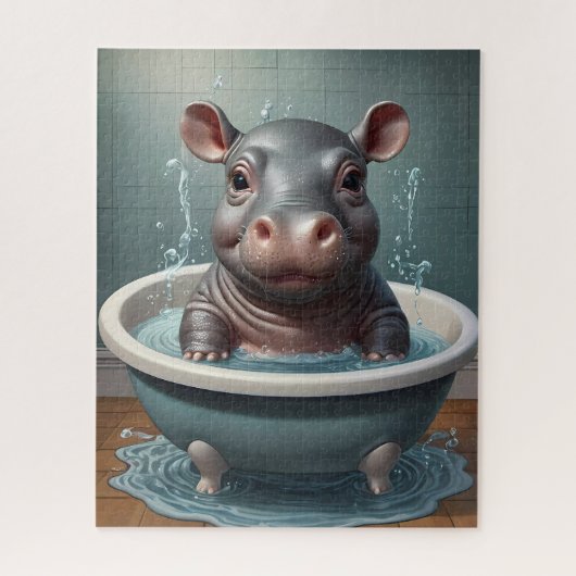 スプラッシュ、ペット&動物おもしろい風呂の時間 ジグソーパズル (縦)