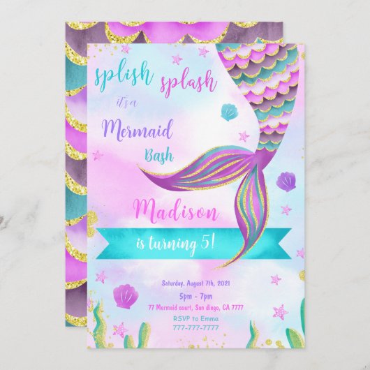 スプラッシュ！マーメイドの招待状 招待状 (正面/裏面)