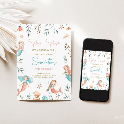 「スプラッシュ」マーメイド誕生日招待状 招待状