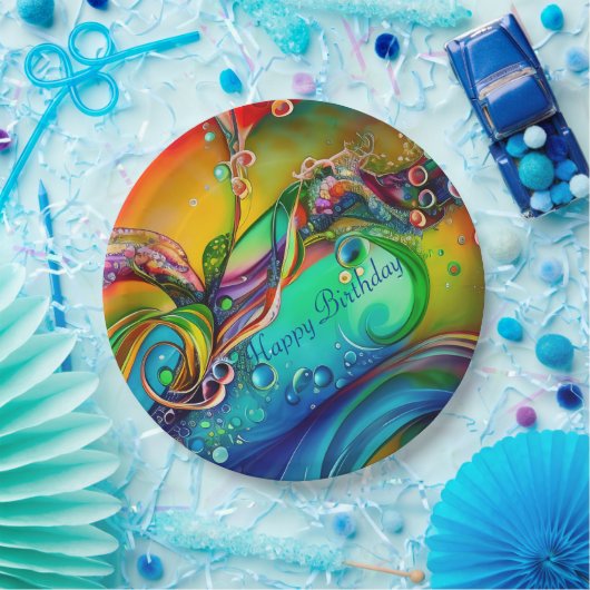 スプラッシュ！気泡カラフル抽象芸術誕生日 ペーパープレート (パーティー)