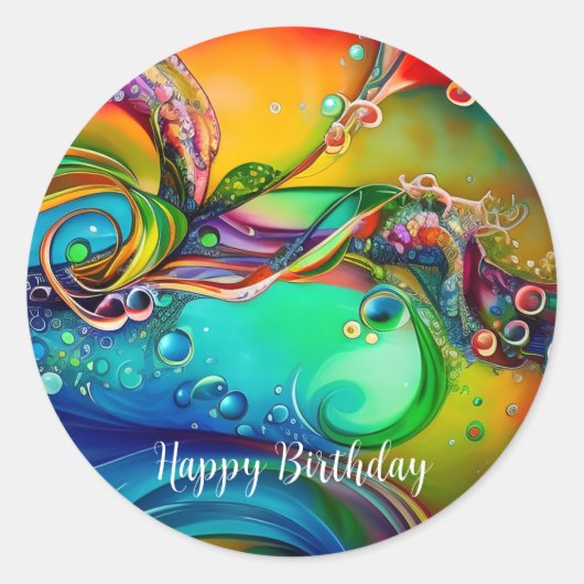 スプラッシュ!気泡カラフル抽象芸術誕生日 ラウンドシール (正面)